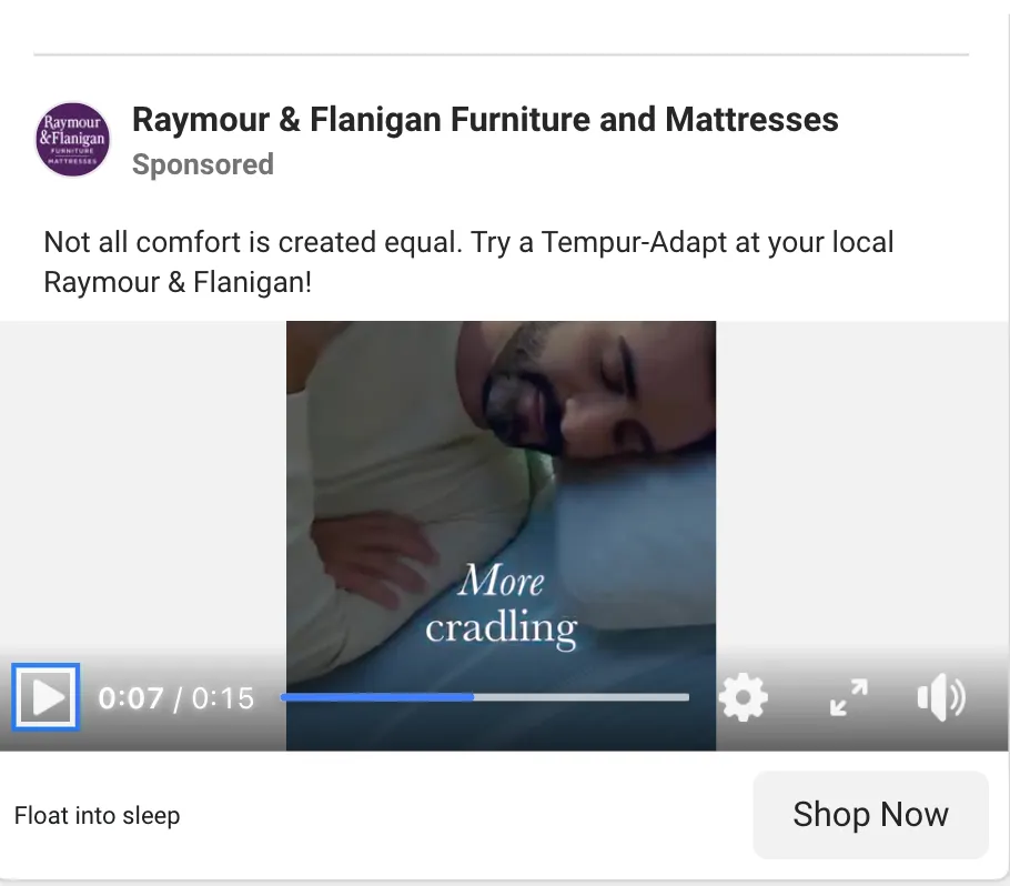 Raymour and Flanigan furniture facebook ads for dropshipping using feeling as a selling point