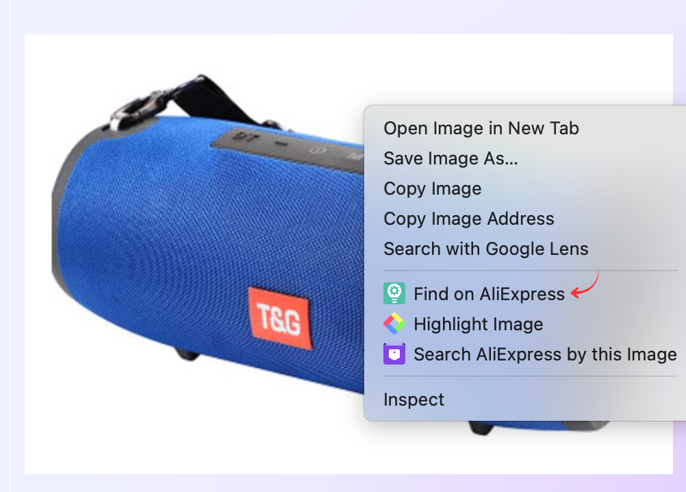 Use AliTools browser extension to find product on AliExpress by image