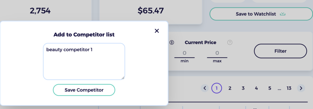 add competitor to watch list to maintain competitor research throughout