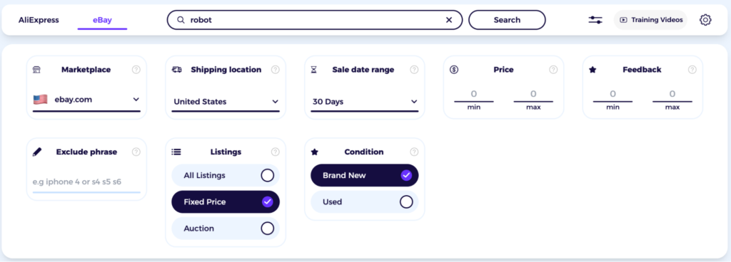 apply basic filters when searching inthe ebay marketplace