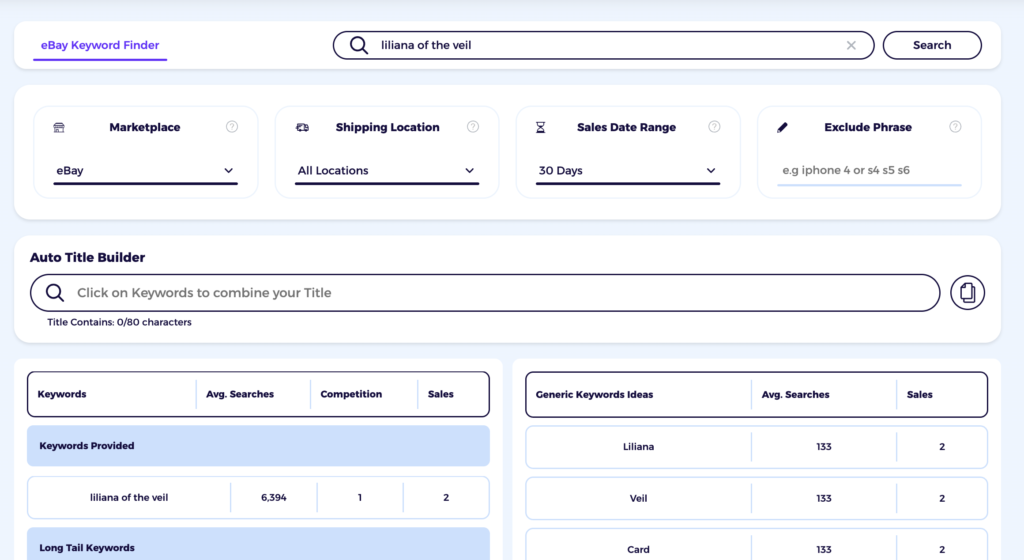 building an eBay MTG card listing title with the ebay keyword tool