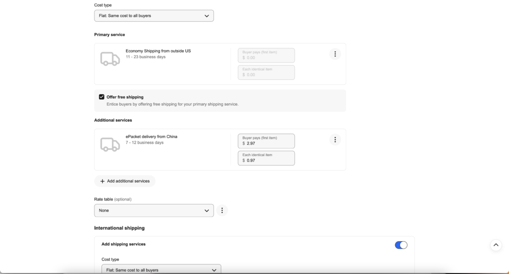 change eBay item location on a new listing