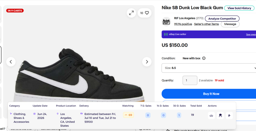 checking ebay shoes listings with ebay chrome extention from zik