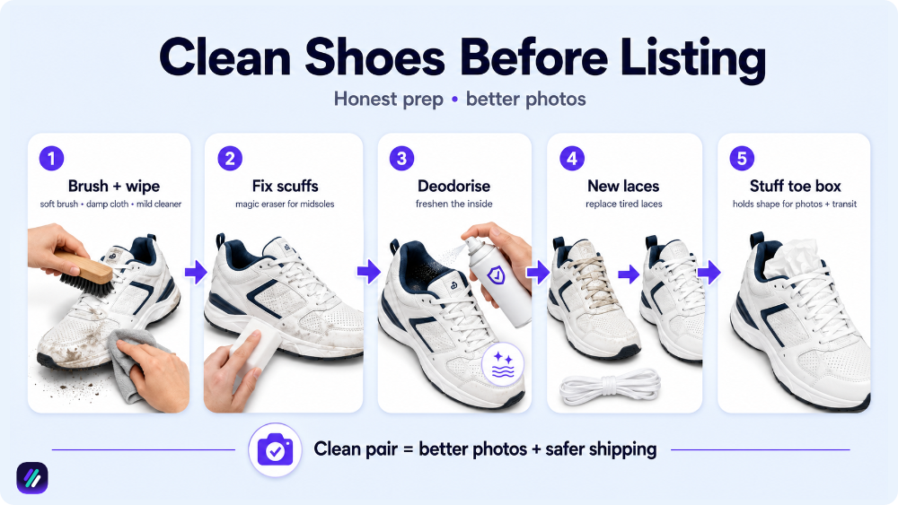 clean shoes before selling on ebay