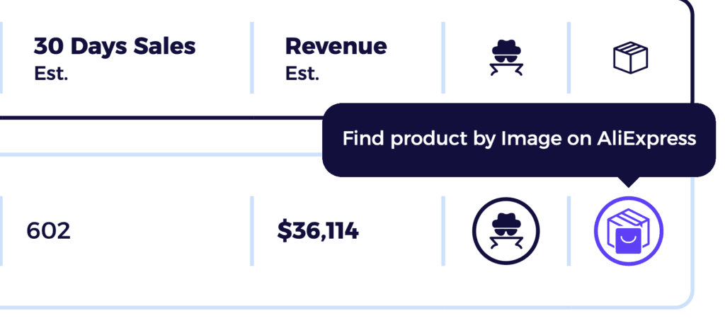 click the aliexpress or alibaba icon to find the suppliers of the product to assess costs when doing tiktok dropshipping using the product