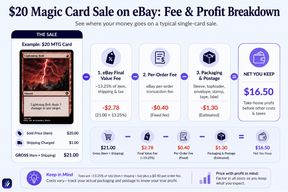 eBay MTG card sale fee and profit breakdown