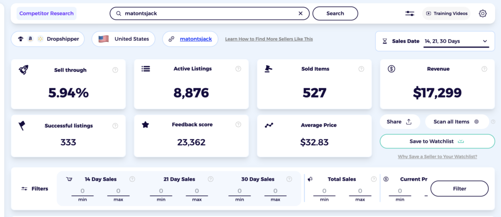 eBay competitor research tool for ebay business account vs personal account