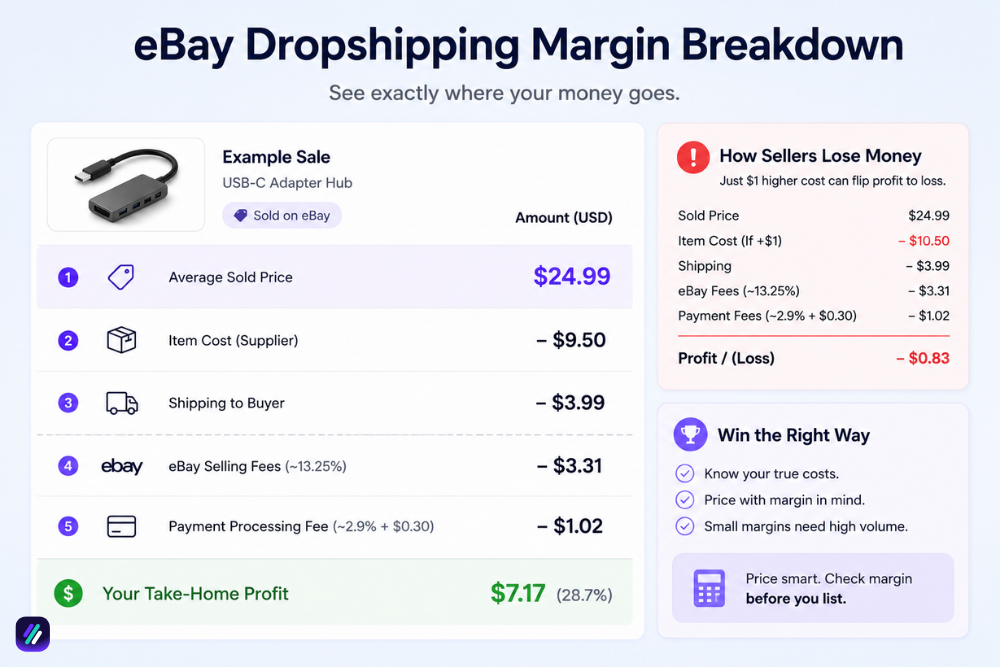 eBay dropshipping margin breakdown after fees