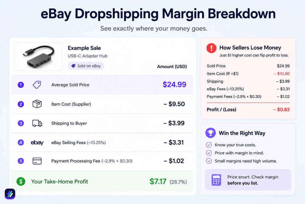 eBay dropshipping margin breakdown after fees