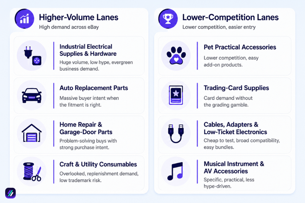 eBay dropshipping niches grouped by volume and competition