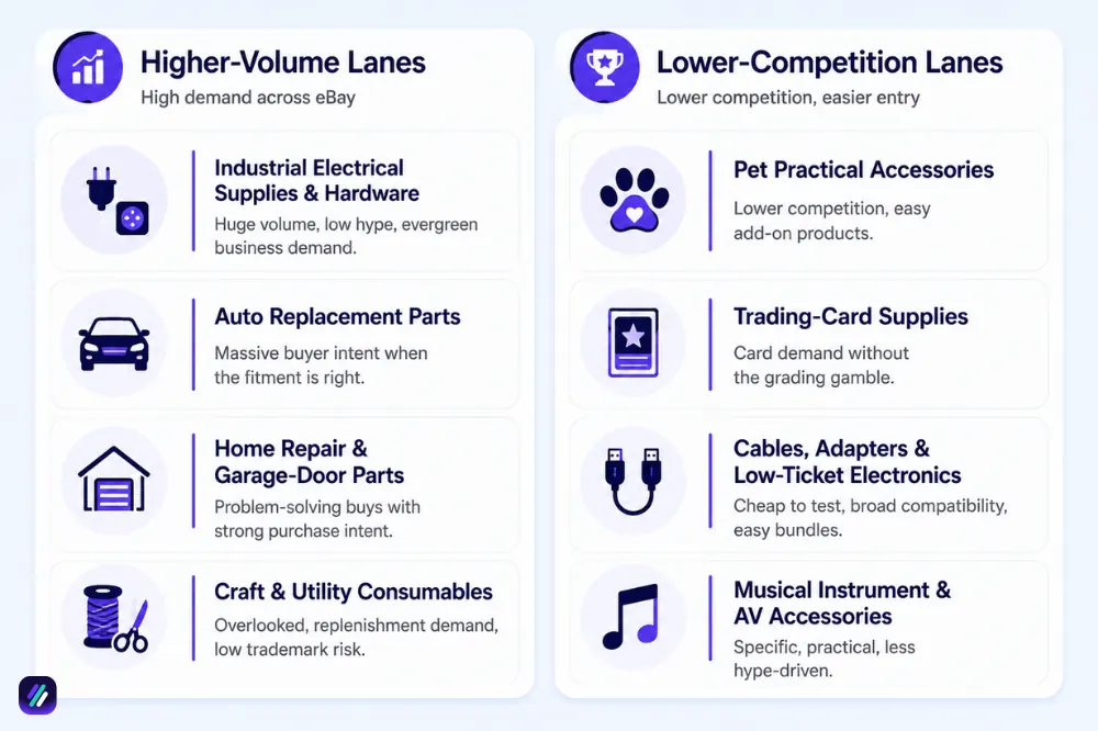 eBay dropshipping niches grouped by volume and competition