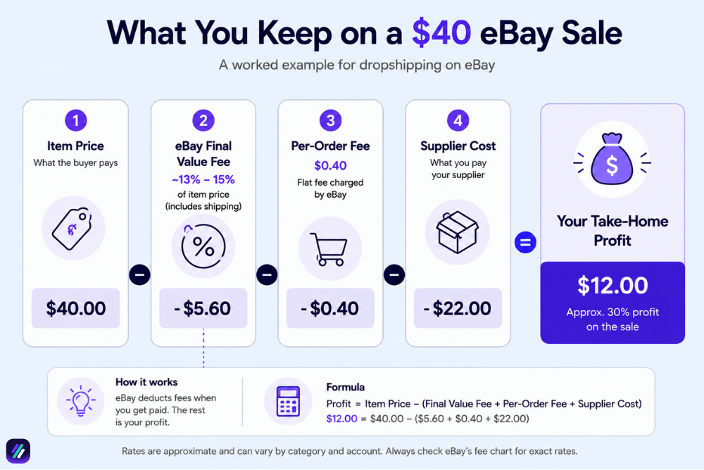 eBay dropshipping profit breakdown after fees