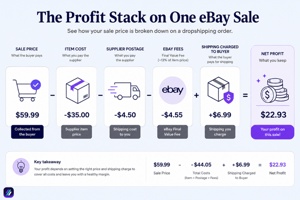 eBay dropshipping shipping cost and profit breakdown