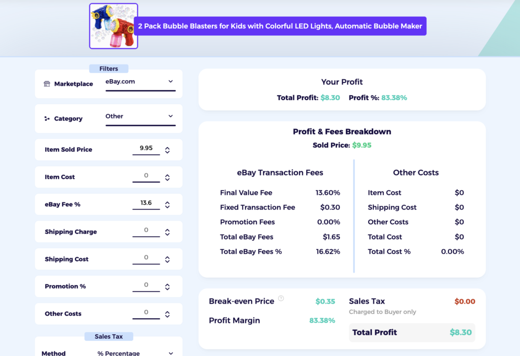 eBay fee calculator to test product and sell fast on ebay