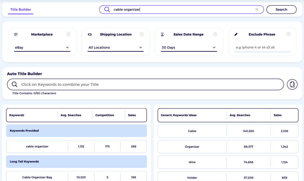 eBay title builder keyword research