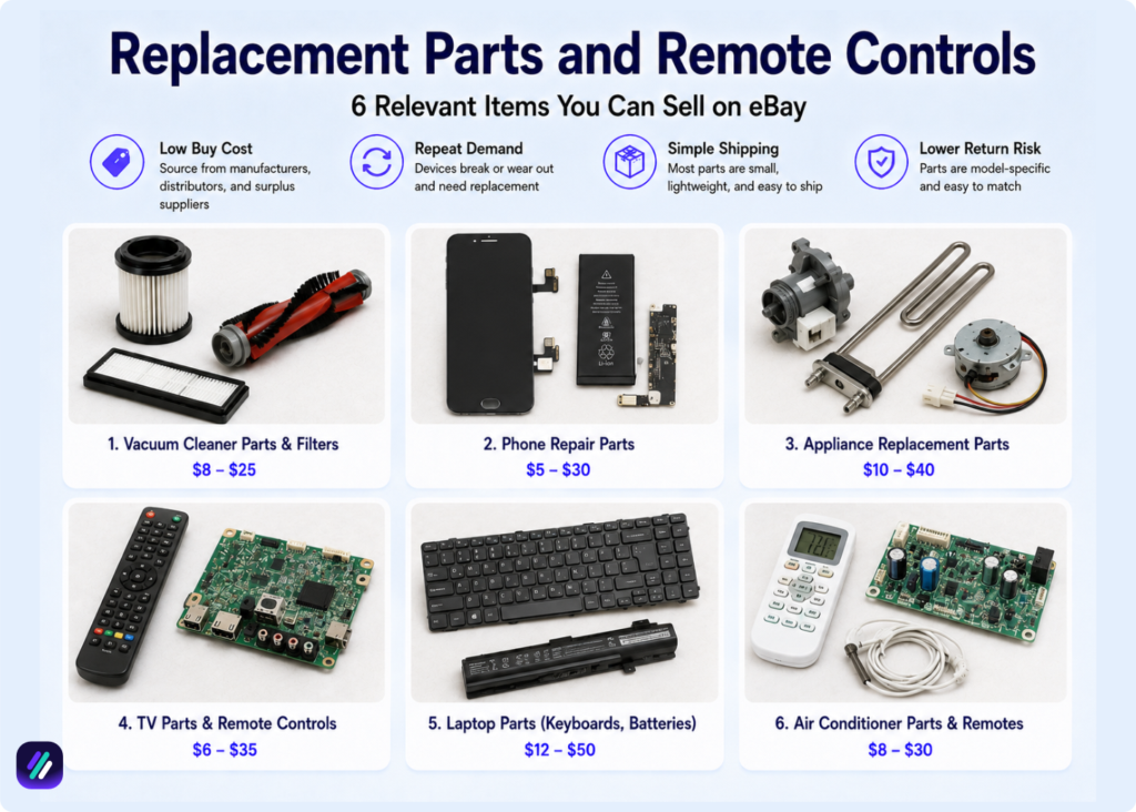 easiest things to sell on ebay replacement parts and remote controls