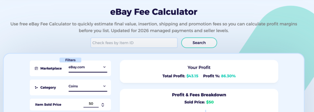 ebay fee calculator for selling coins