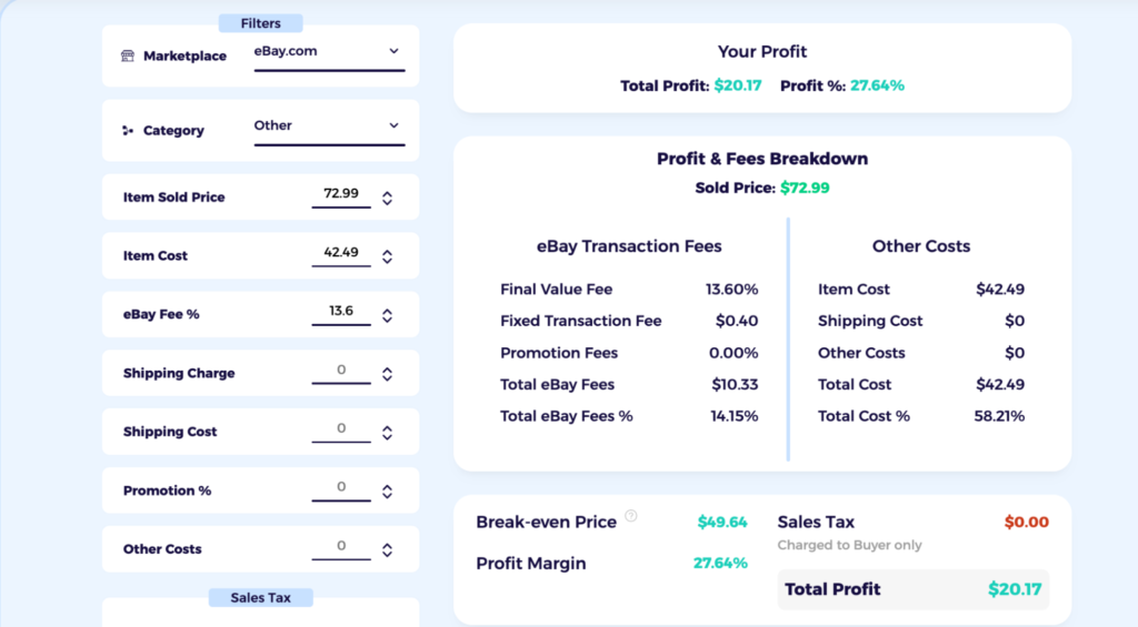 ebay fee calculator to calculate profit