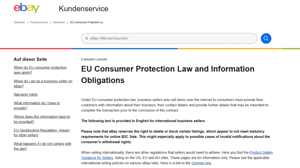 ebay germany business policies
