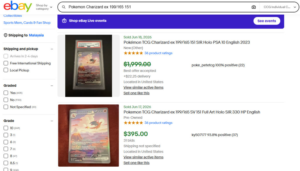 ebay sold listings results for pokemon cards