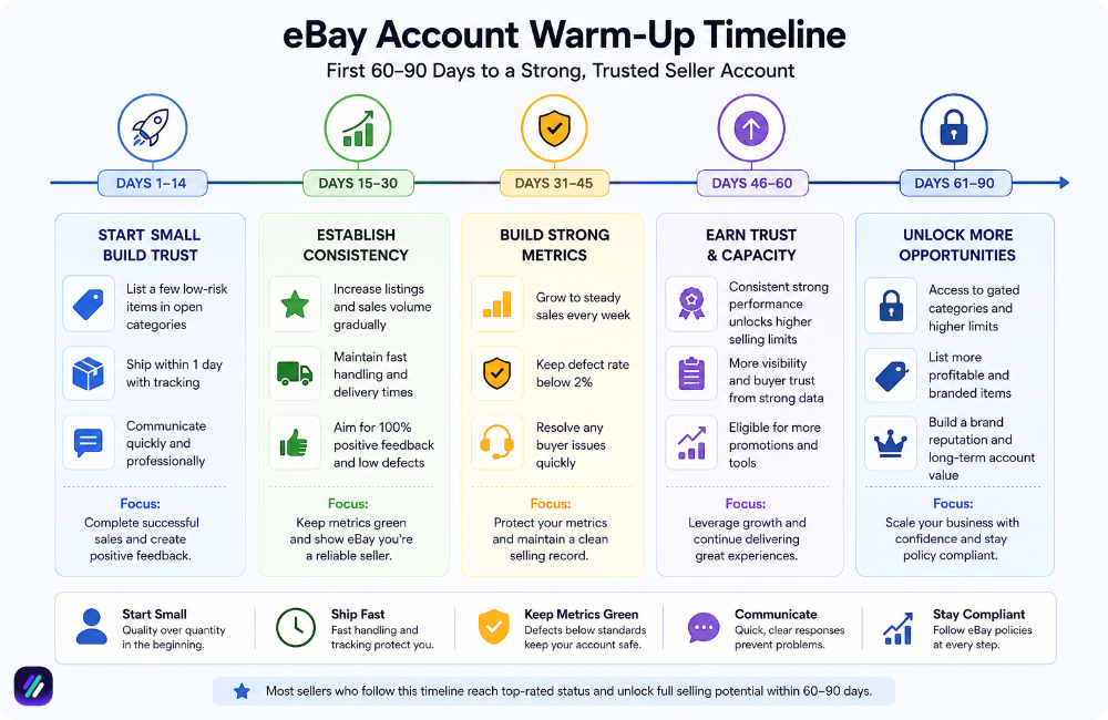 ebay warming up account for not getting banned
