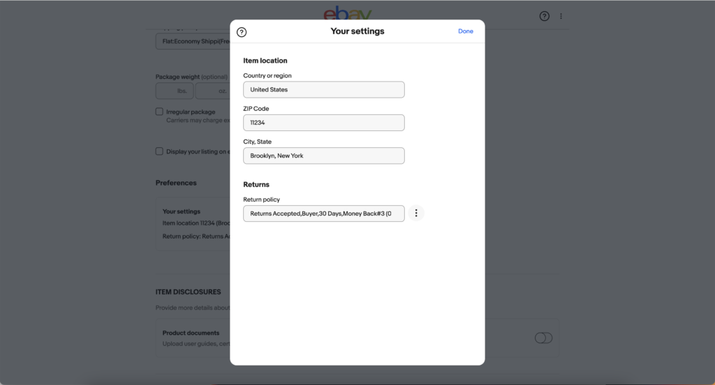 edit eBay return address in account settings