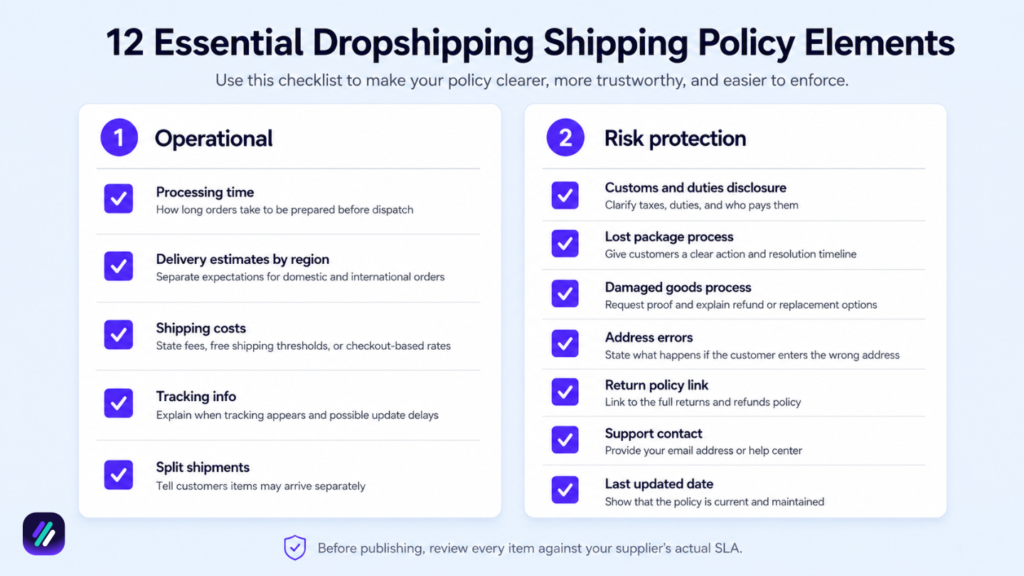 essential elements of dropshipping shipping policy
