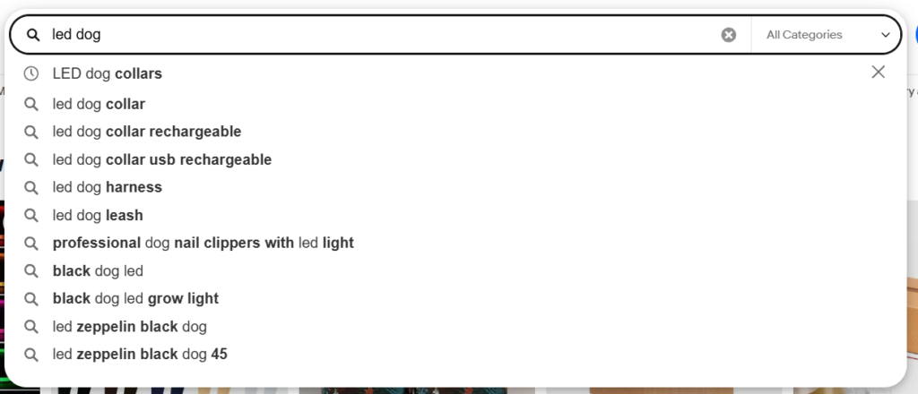 example of ebay autocomplete for keyword research for cassini