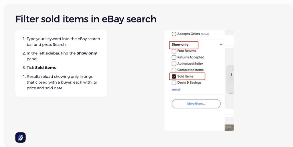 how to filter sold items in eBay search using the Show only panel