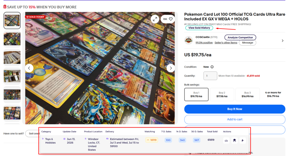 finding ebay sold history for listings with zik ebay chrome externsion and with sales data