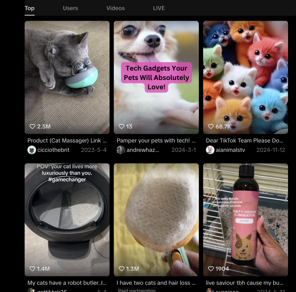 finding pet supplies to dropship using TikTok