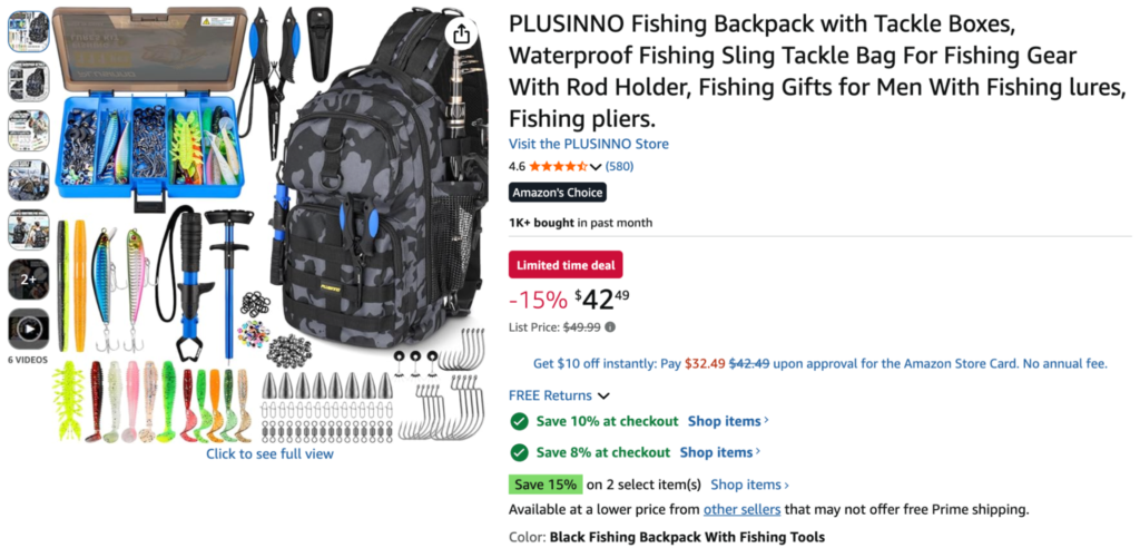 fishing bag set sold on Amazon for arbitrage