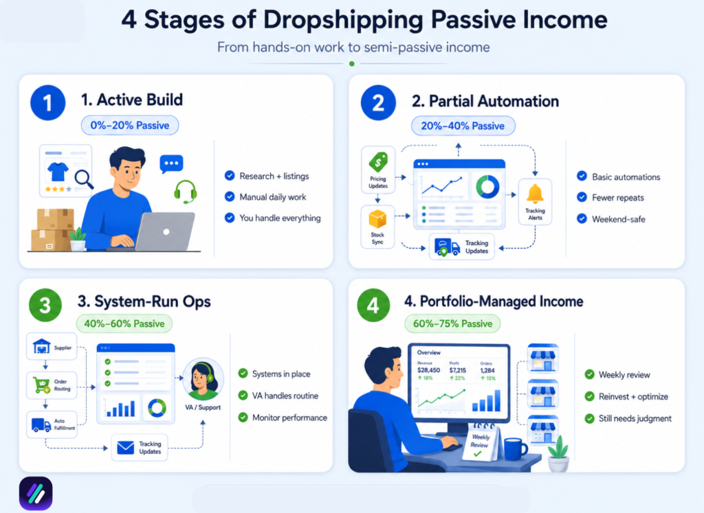 four stages of achieving dropshipping passive income