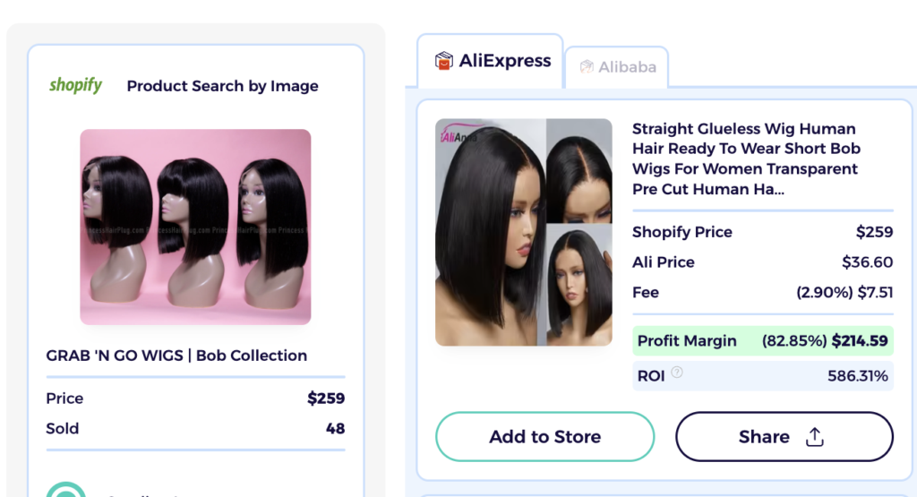 hair wigs dropshipping hair products shopify product explorer supplier matching
