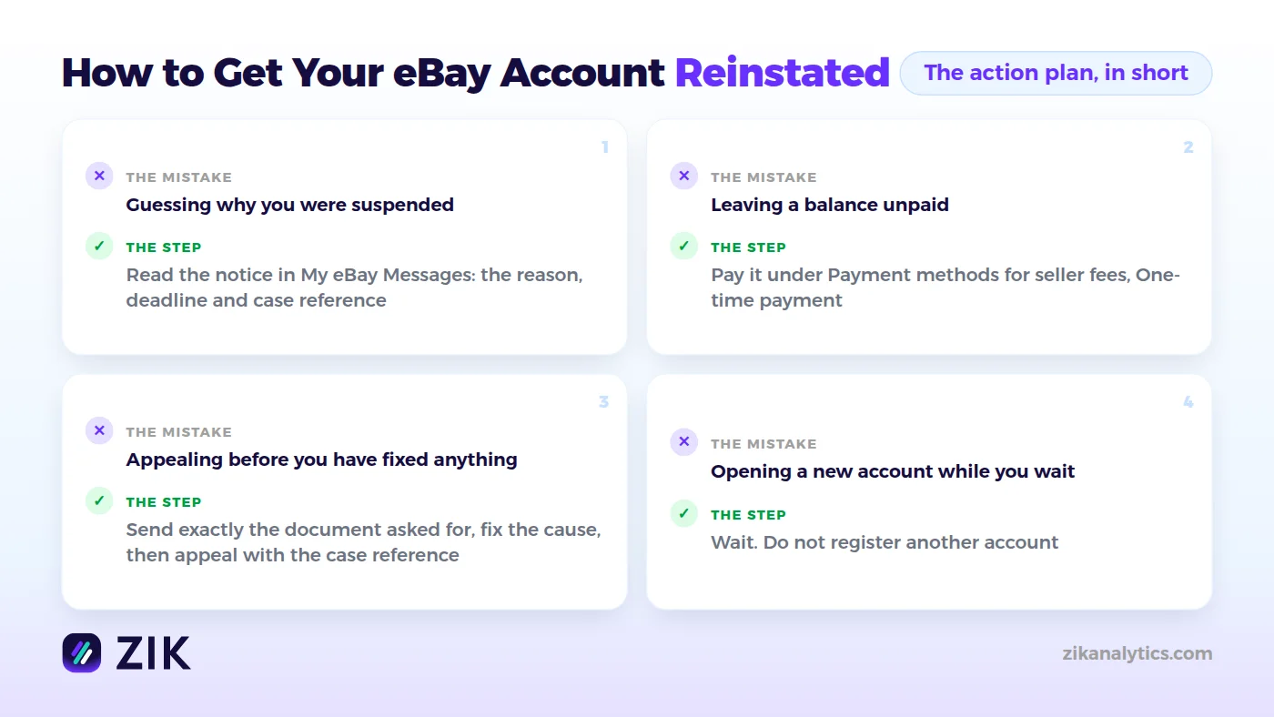 how to get a suspended ebay account reinstated, the action plan