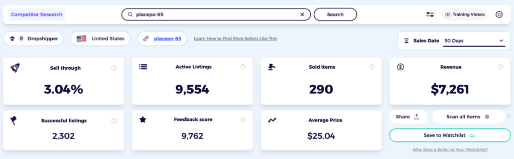 how to search for a seller using ZIK_s ebay competitor research