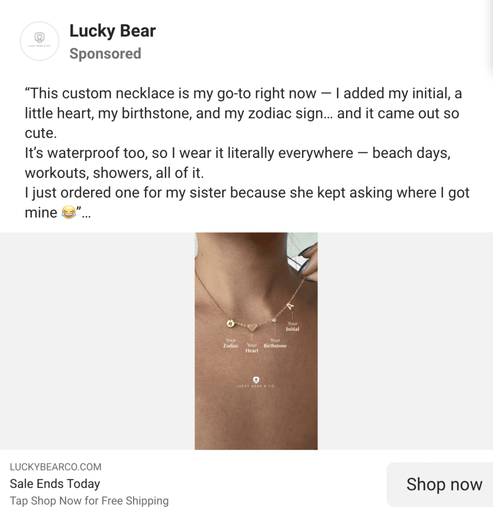 lucky bear facebook ads for dropshiping with casual messagin as selling point