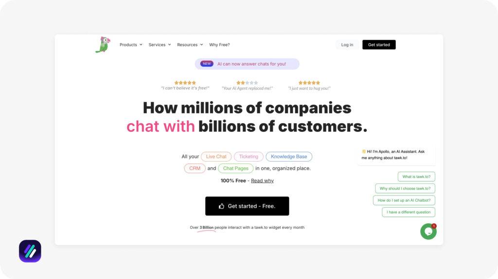 one of the best dropshipping software for customer service and communication is Tawk.to