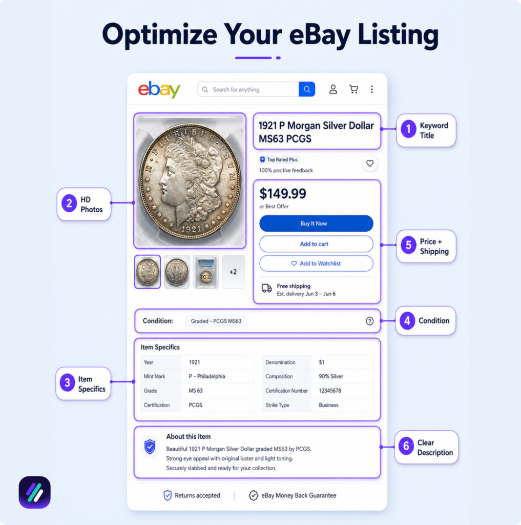 optimizing ebay listings for selling coins