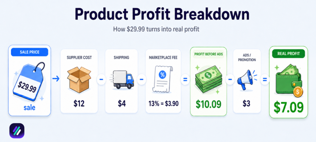 product profit breakdown when selling without website