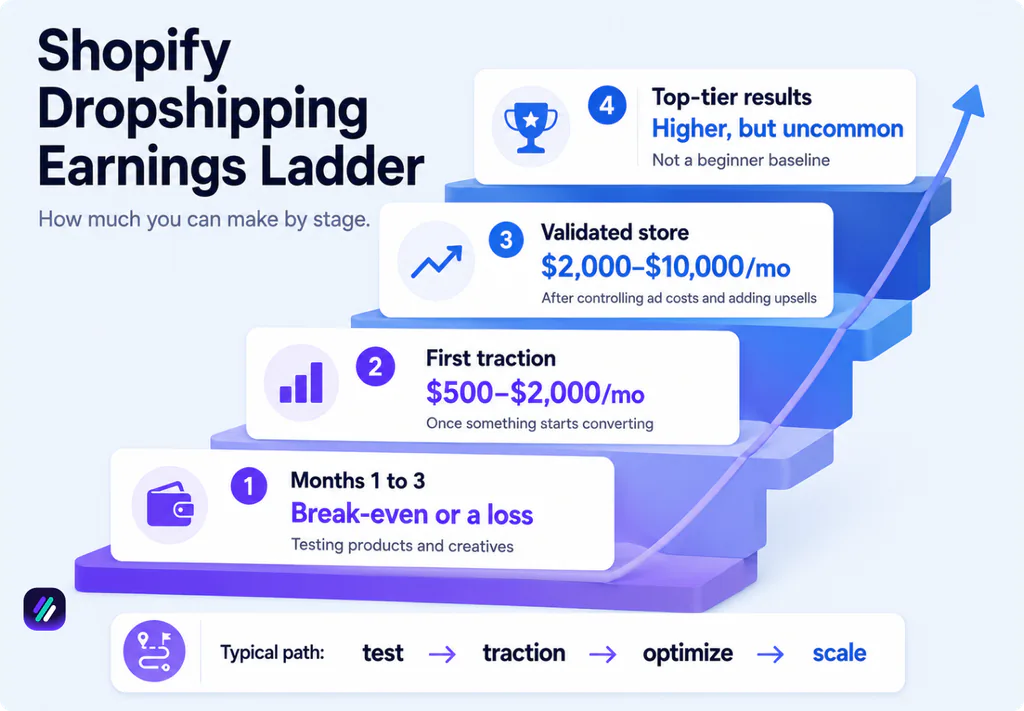 shopify dropshipping earnings ladder