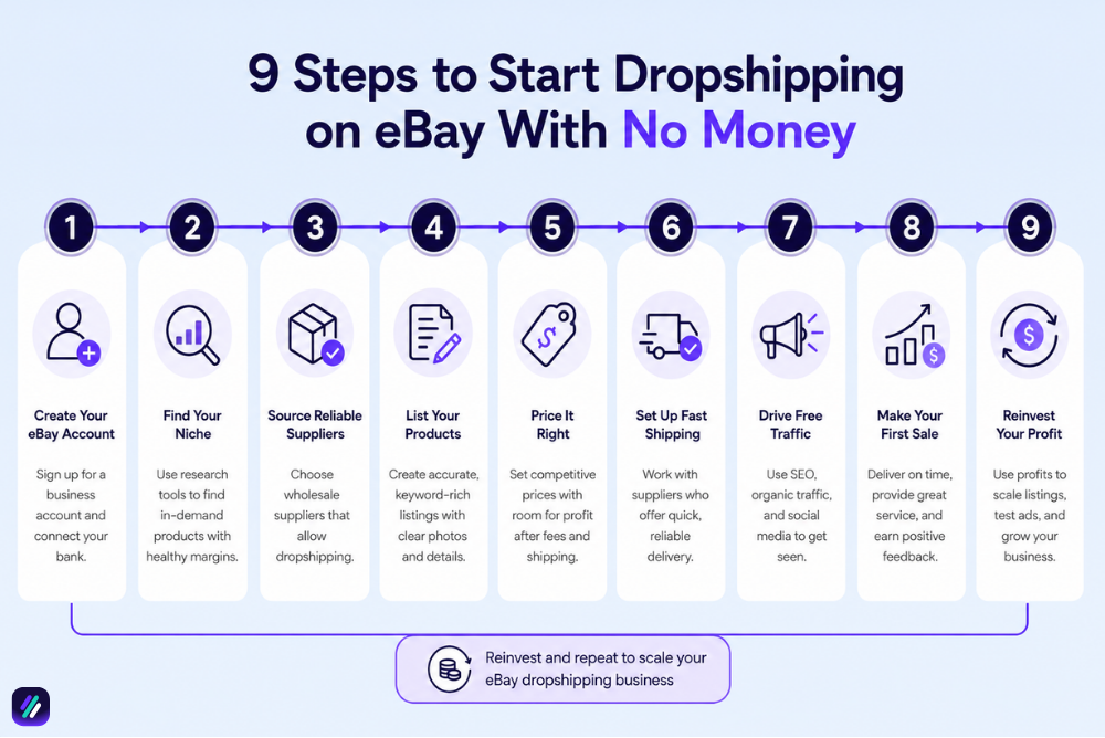 steps on how to start dropshipping on eBay with no money
