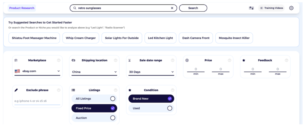 sunglasses dropshipping product research via zik