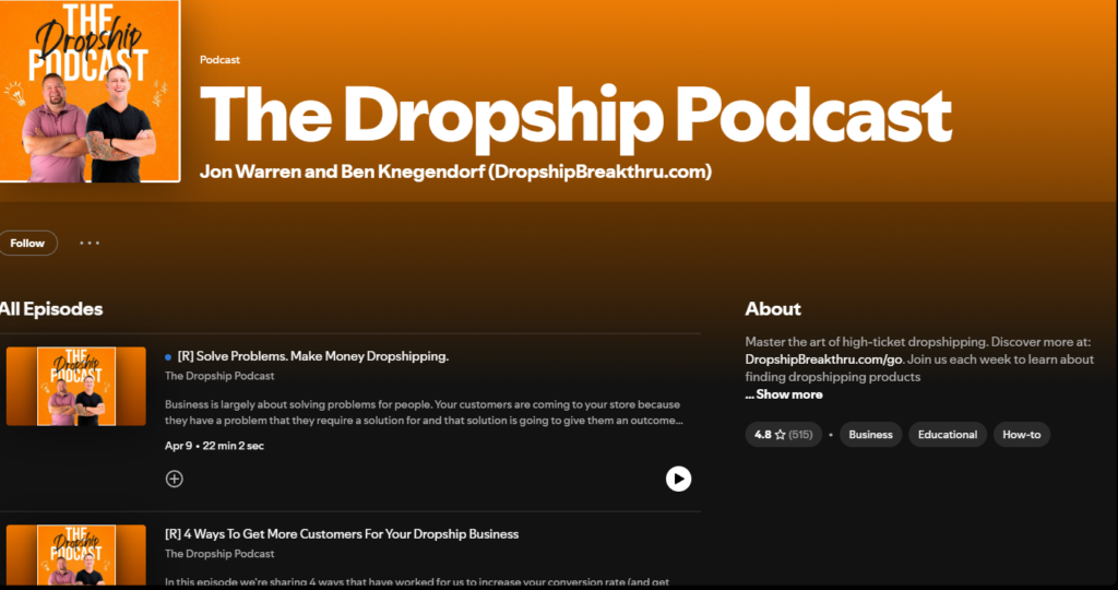 the dropship podcast on dropshipping podcasts