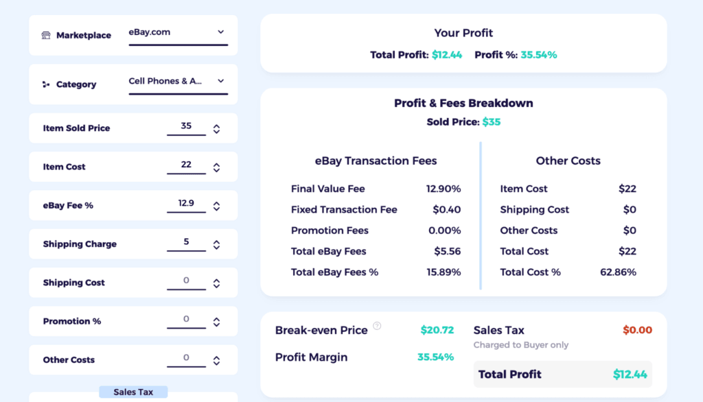 use ebay fee calulator to see your takehome pay including shipping, fees, and markups