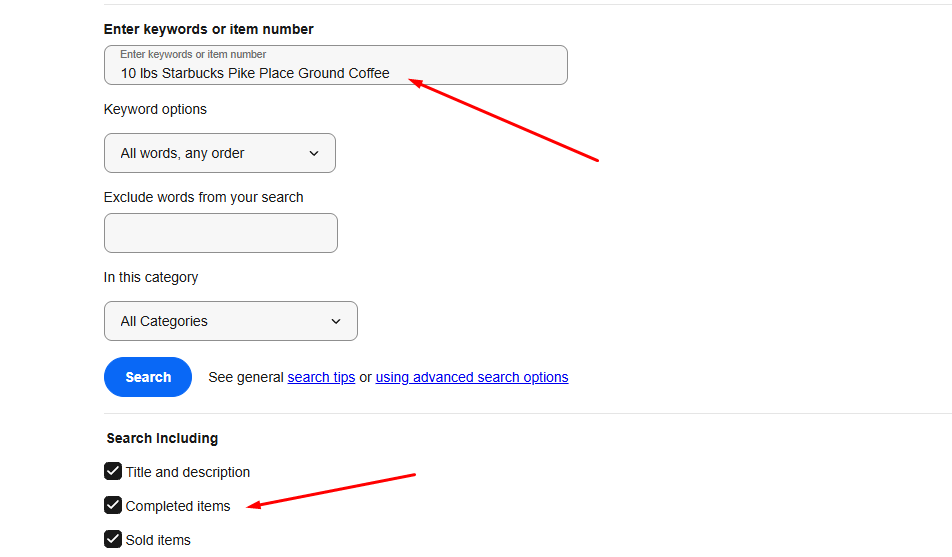 using ebay advanced search to find sold items for ebay arbitrage