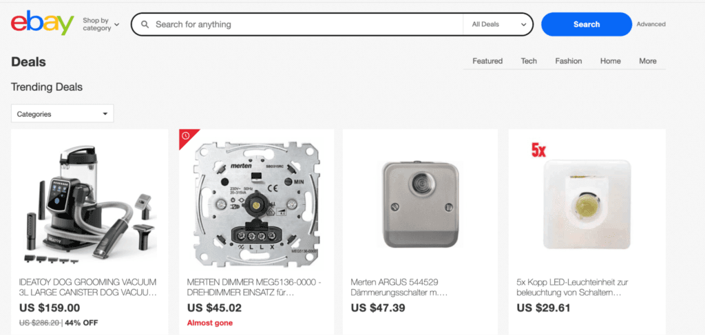 visit trending deal page of ebay to find winning products for dropshipping