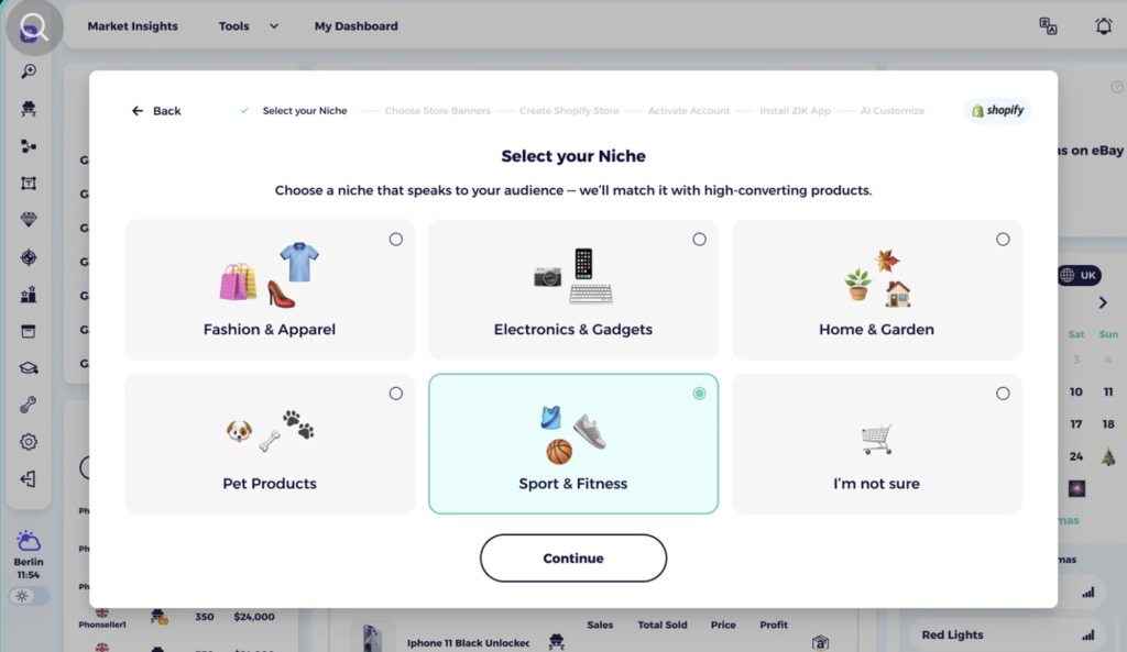 zik analytics AI store builder initial step