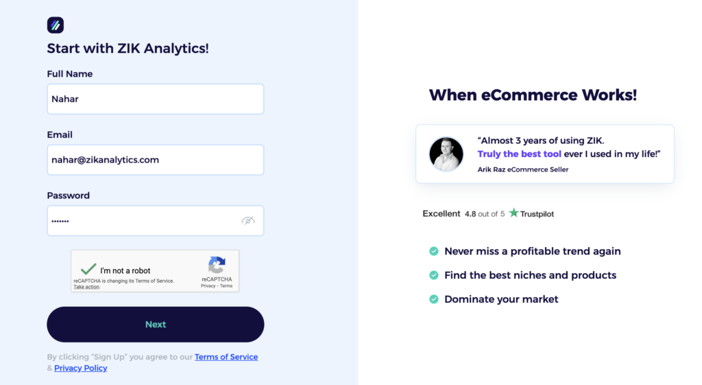 zik analytics account creation