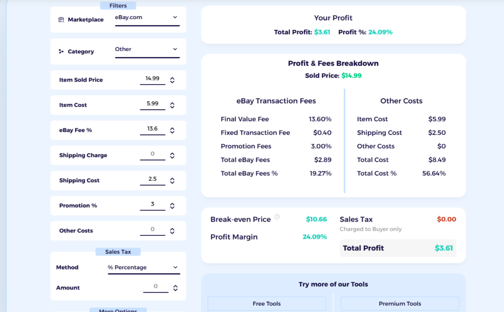 zik analytics ebay fee calculator for calculating fees for small items on ebay